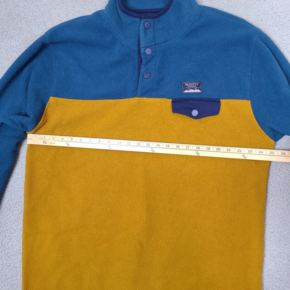 Massive Outdoor Fleece Sweater Mens XL Snap Button Pullover Gold Blue Colorblock